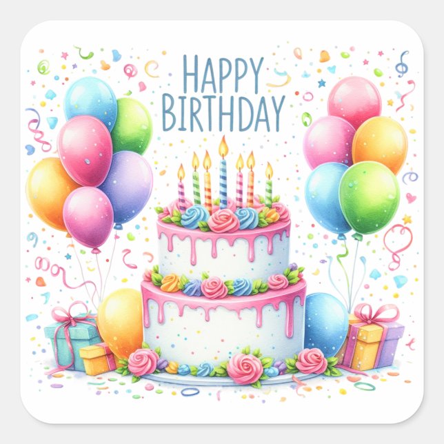 Rainbow colors Birthday Square Sticker (Front)
