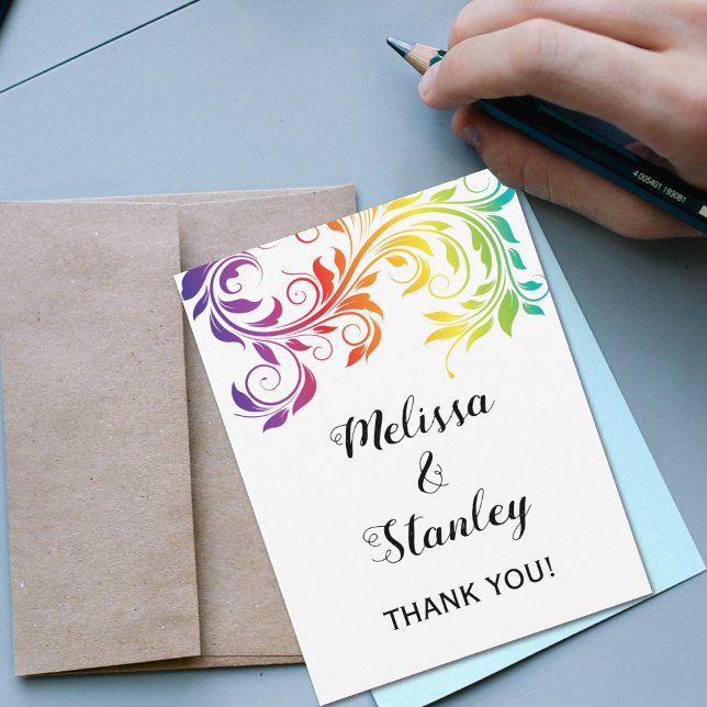 Rainbow colors scroll leaf wedding Thank You (Creator Uploaded)