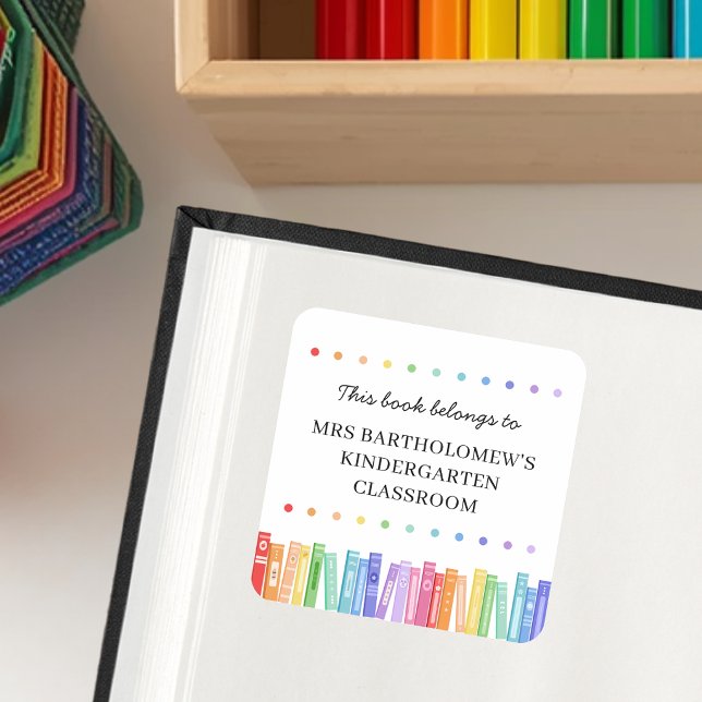 Rainbow Colors This Book Belongs To Custom Square Sticker (Creator Uploaded)