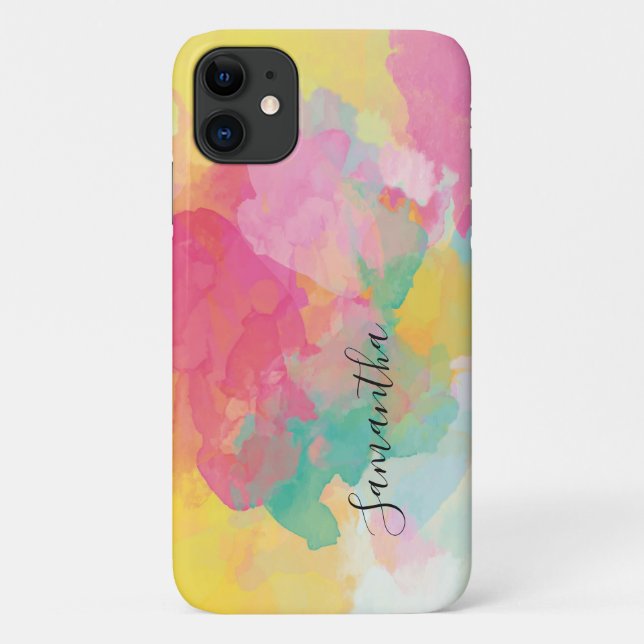 Rainbow Colors Watercolour Script Case-Mate iPhone Case (Back)