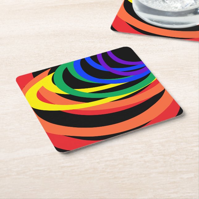 Rainbow Colour Abstract Crescent Paper Coasters (Angled)