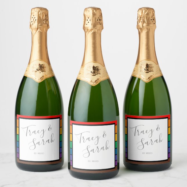 Rainbow Colour block Stripes Sparkling Wine Label (Bottles)