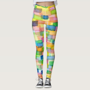 Rainbow colour box brick pattern leggings