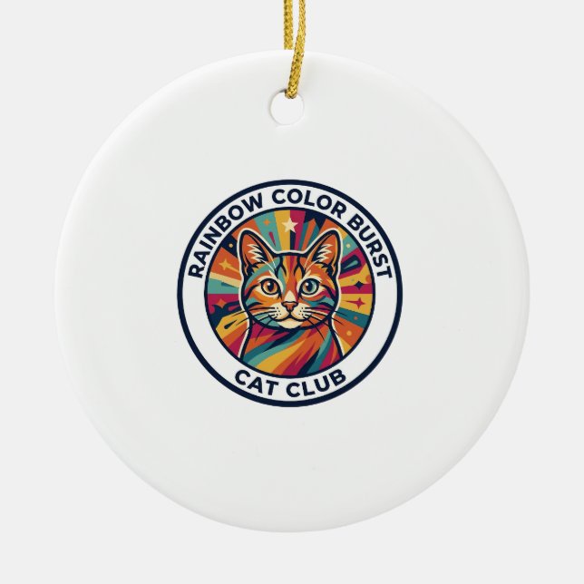 Rainbow Colour Burst Cat Cute Kitty Design - Rainb Ceramic Ornament (Front)