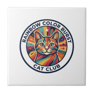 Rainbow Colour Burst Cat Cute Kitty Design - Rainb Ceramic Tile
