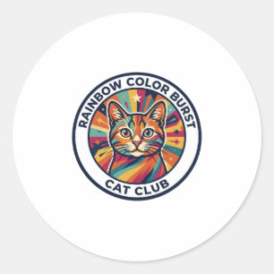 Rainbow Colour Burst Cat Cute Kitty Design - Rainb Classic Round Sticker