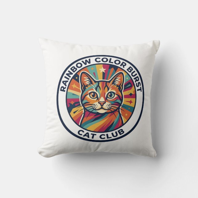 Rainbow Colour Burst Cat Cute Kitty Design - Rainb Cushion (Front)