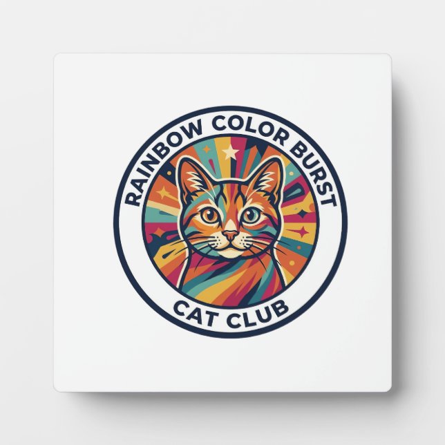 Rainbow Colour Burst Cat Cute Kitty Design - Rainb Plaque (Front)