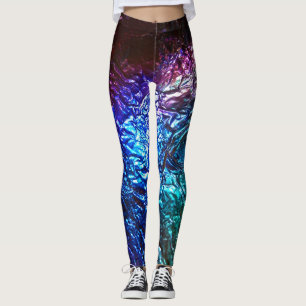 Rainbow Colour Crumpled Foil Effect Graphic Print Leggings