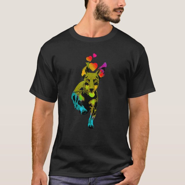 Rainbow Colour Dachshund Dog with Hearts Colourful T-Shirt (Front)