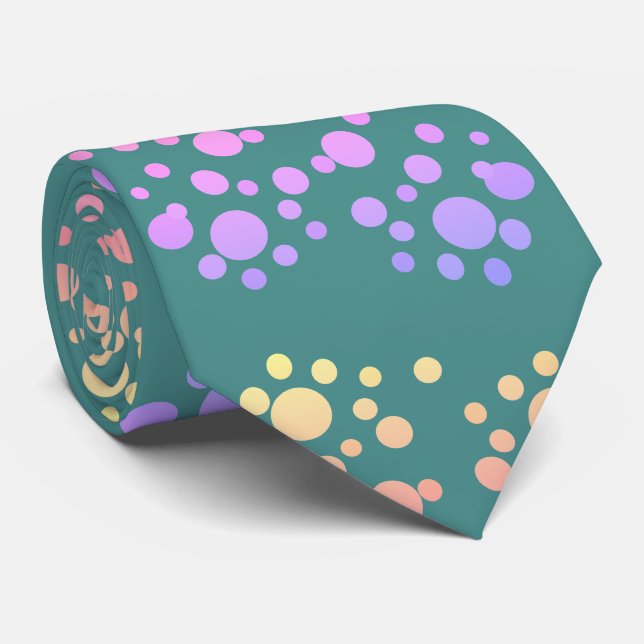 Rainbow Colour Dots on Teal Tie (Rolled)