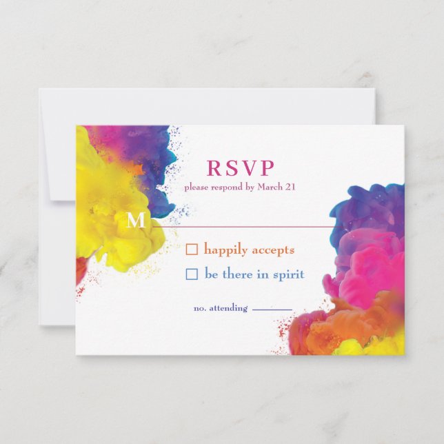 Rainbow Colour Explosion Wedding RSVP (Front)