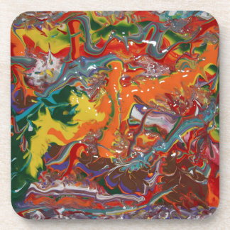 Rainbow Colour Flow Paint Art Coaster