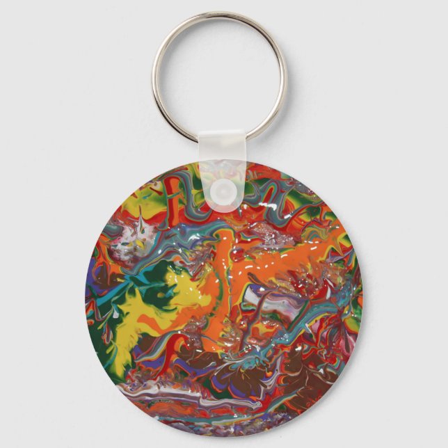 Rainbow Colour Flow Paint Art Key Ring (Front)