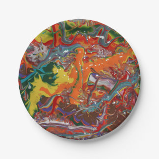 Rainbow Colour Flow Paint Art Paper Plate
