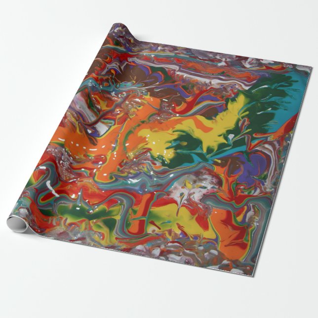 Rainbow Colour Flow Paint Art Wrapping Paper (Unrolled)