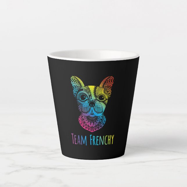 rainbow colour french bulldog gift latte mug (Front)