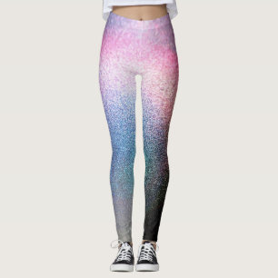 Rainbow Colour Glittered Effect Graphic Print Leggings