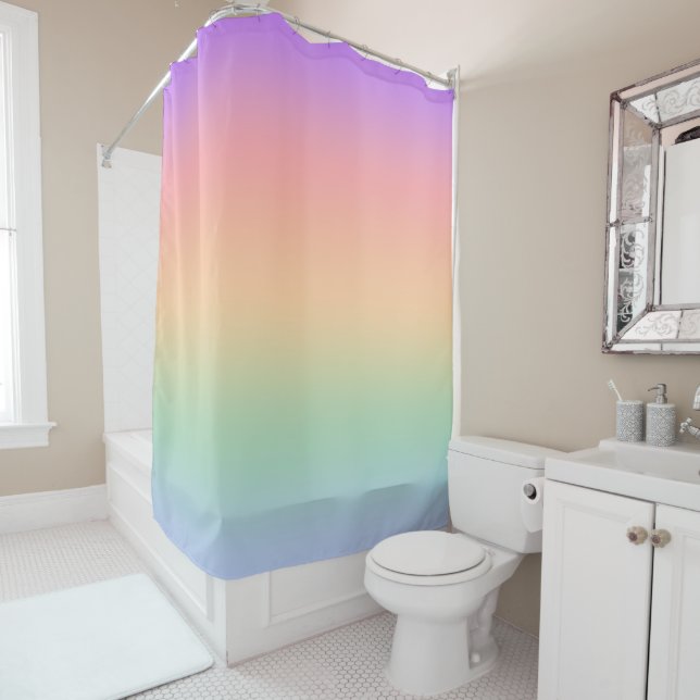 Rainbow colour gradient background shower curtain (In Situ)
