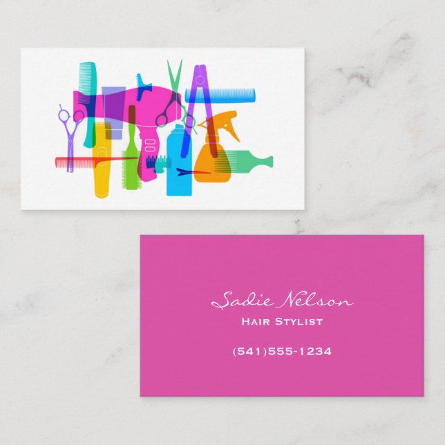 Rainbow Colour Hair Stylist Salon Tools Beauty Business Card (Front/Back)