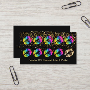 Rainbow Colour Lips and Gold Confetti Business Card