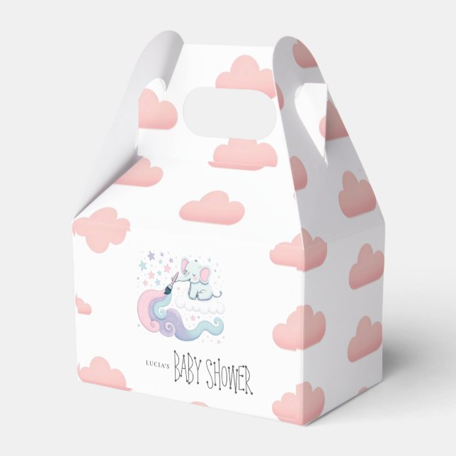 Rainbow Colour On Cloud 9 Elephant Baby Shower Favour Box (Front Side)