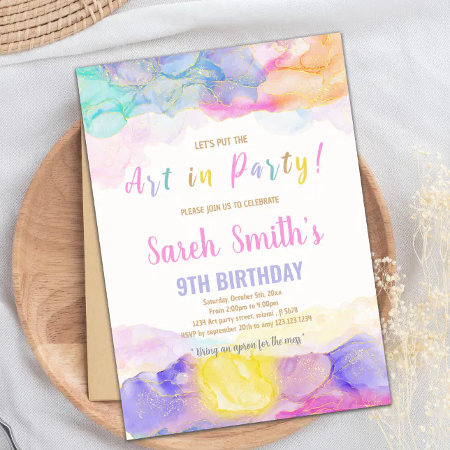 Rainbow Colour Paint Birthday Invitation | Zazzle