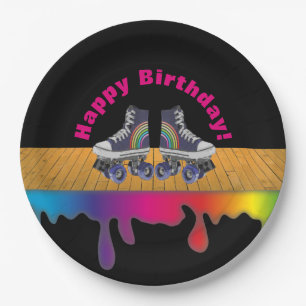 Rainbow Colour Paint Roller Skating Birthday Paper Plate