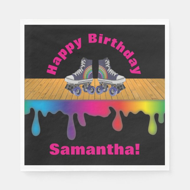 Rainbow Colour Paint  Roller Skating Birthday Part Napkin (Front)