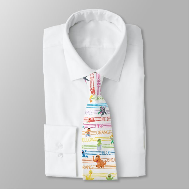 Rainbow Colour Sesame Pals Pattern Tie (Tied)