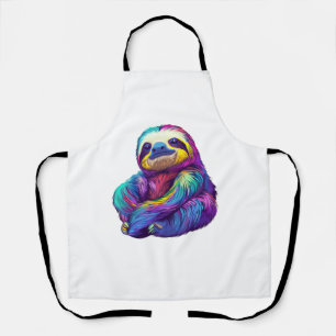 Rainbow Colour Sloth Art Long Sleeve T-Shirt Apron