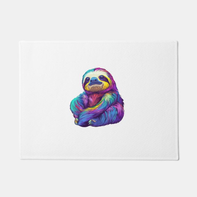 Rainbow Colour Sloth Art Long Sleeve T-Shirt Doormat (Front)