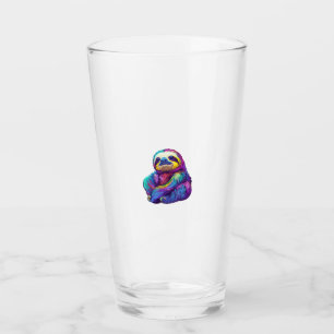 Rainbow Colour Sloth Art Long Sleeve T-Shirt Glass