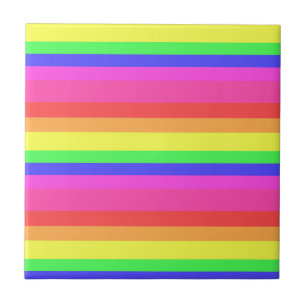 Rainbow Colour Spectrum Stripes Design Ceramic Tile