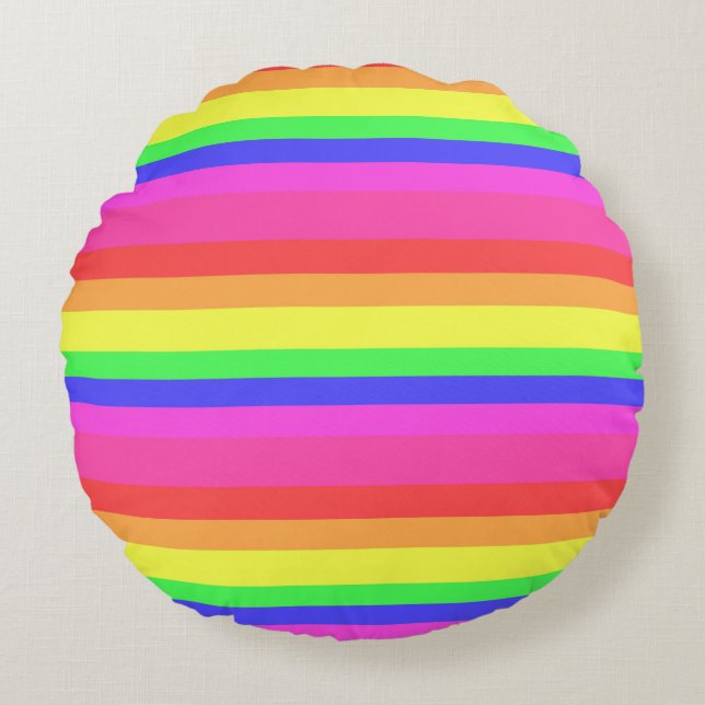 Rainbow Colour Spectrum Stripes Design Round Cushion (Front)