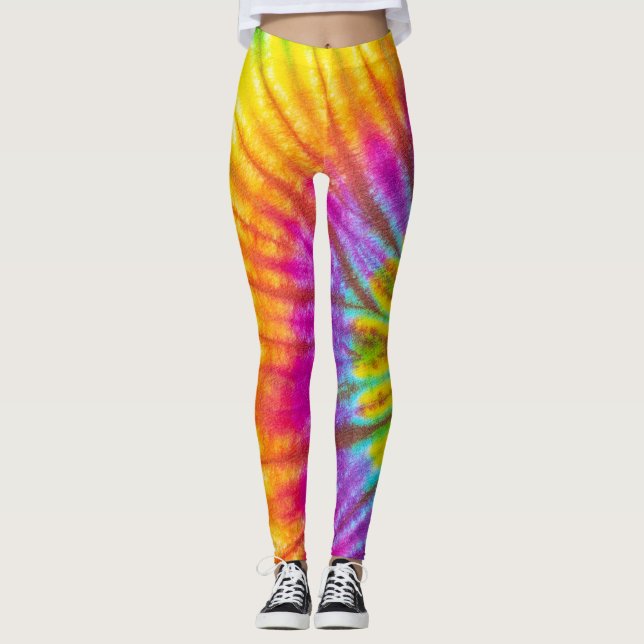 Rainbow colour spiral pattern leggings (Front)