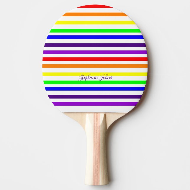 Rainbow Colour Stripes Custom Name Bridesmaid Gift Ping Pong Paddle (Front)