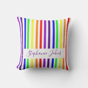 Rainbow Colour Stripes Cute Monograms Name 2021 Cushion