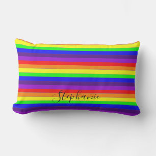 Rainbow Colour Stripes Lines Abstract Monogram Coo Lumbar Cushion