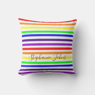 Rainbow Colour Stripes Lines Cute Monograms Name Cushion