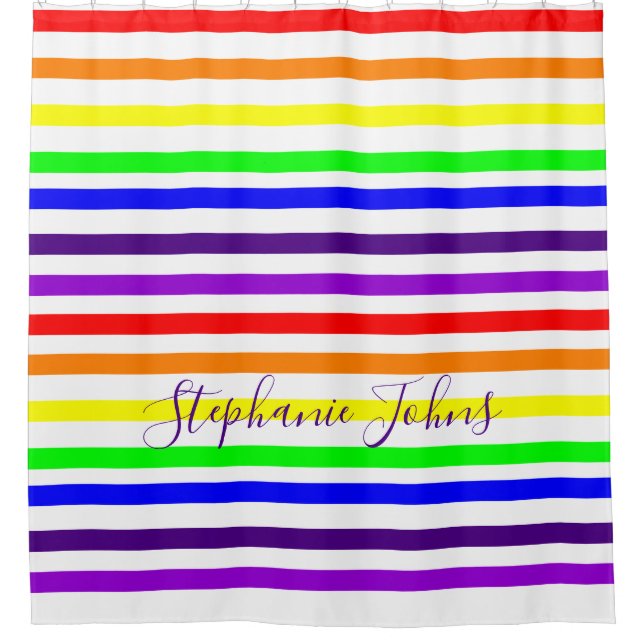 Rainbow Colour Stripes Monograms Name Custom 2024 Shower Curtain (Front)