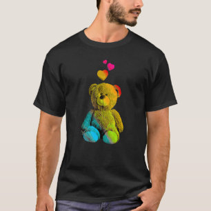 Rainbow Colour Teddy Bear with Hearts Colourful 2 T-Shirt