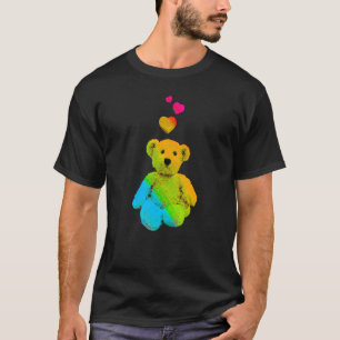 Rainbow Colour Teddy Bear with Hearts Colourful 3 T-Shirt