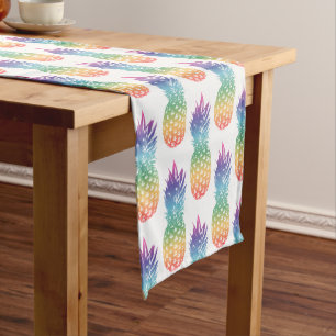 Rainbow colour tropical pineapple fruit pattern short table runner