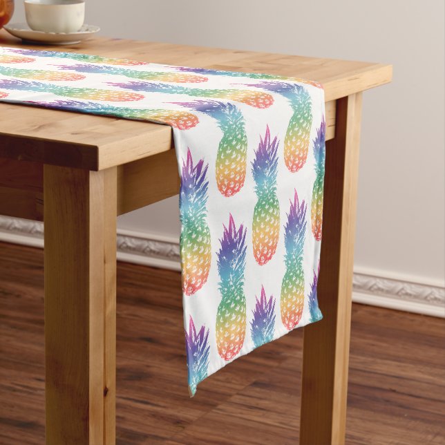 Rainbow colour tropical pineapple fruit pattern short table runner (In Situ)