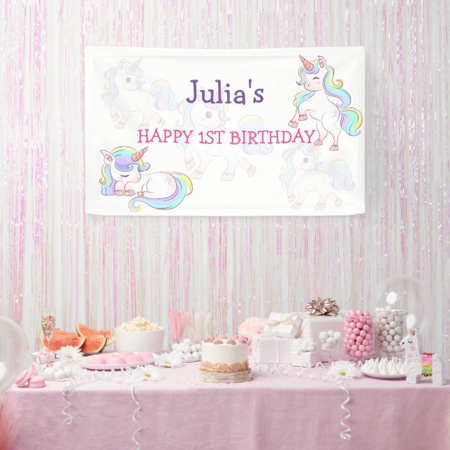 Rainbow colour Unicorn baby girl birthday  Banner (Party)