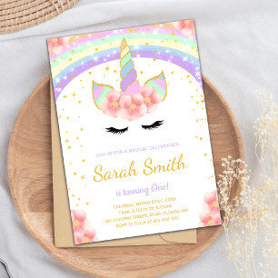 Rainbow Colour Unicorn Birthday Invitations