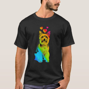 Rainbow Colour Yorkshire Terrier with Hearts Color T-Shirt