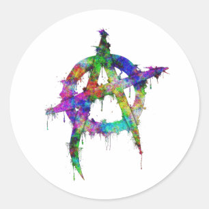 Rainbow Coloured Anarchy Symbol Classic Round Sticker