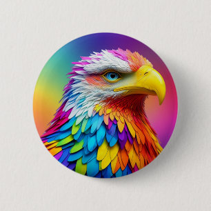 Rainbow Coloured Bald Eagle-65456 6 Cm Round Badge